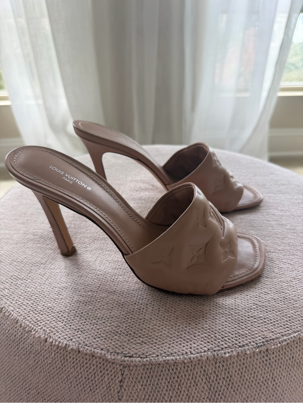 Louis Vuitton Blush Leather Monogram Stiletto Mules